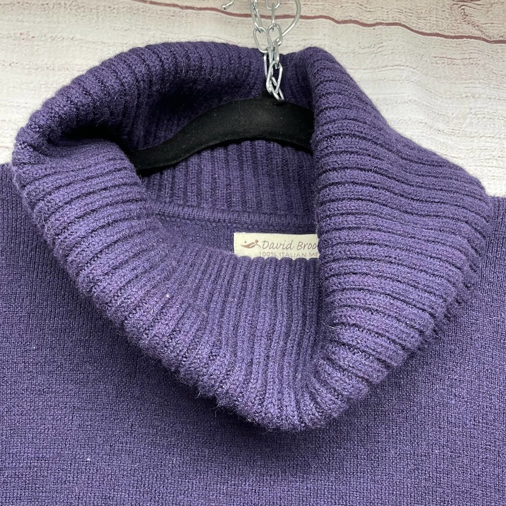 David Brooks Purple Turtle Neck Pullover 100% Italian Merino Wool Sweater Size L - Picture 2 of 6
